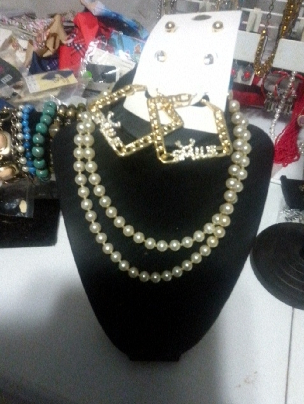 Gold-Tone Faux Pearl Double Strand Necklace - Unbranded